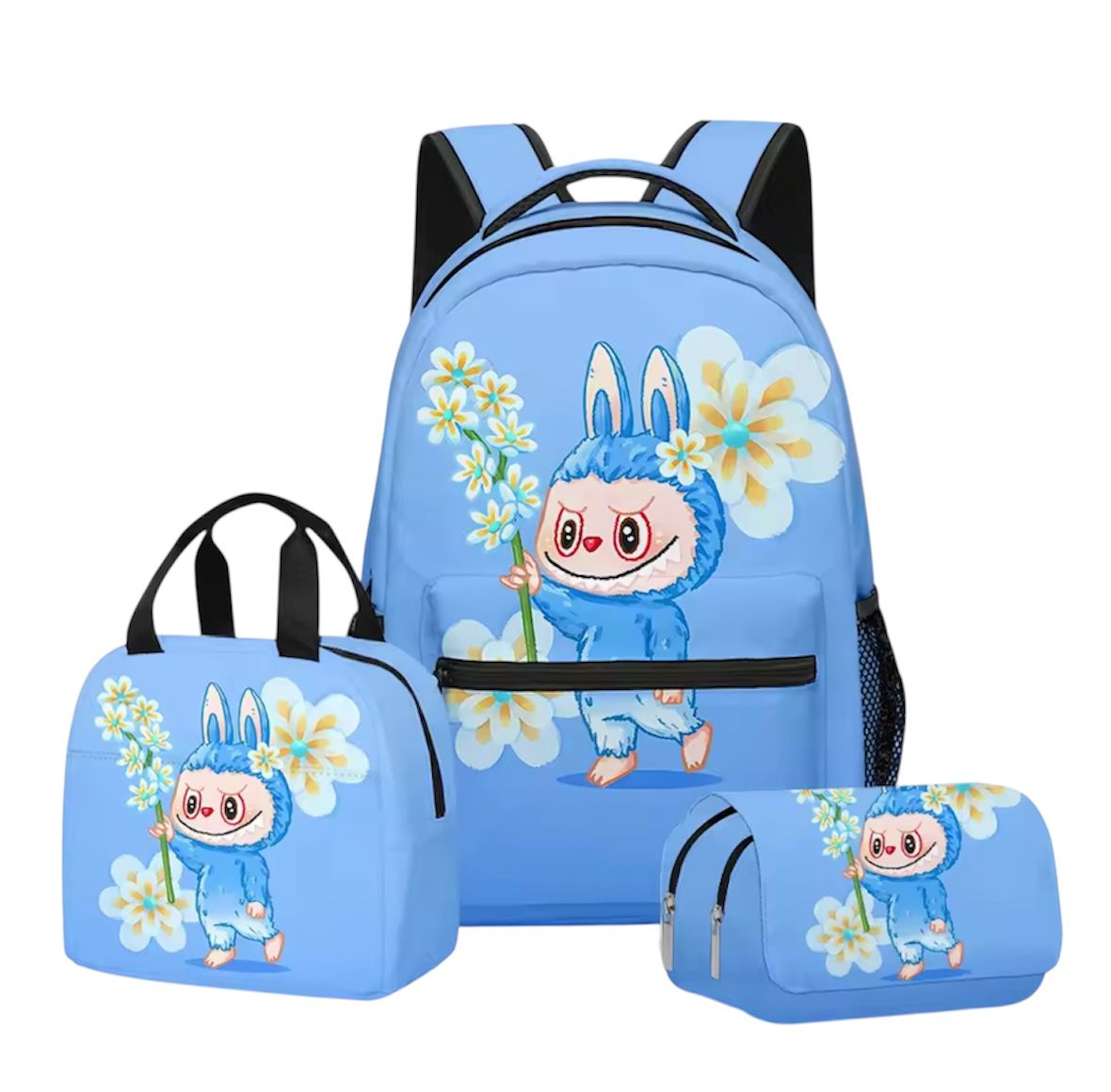 Labubu 3-in-1 Backpack Set – Blue Flower Edition
